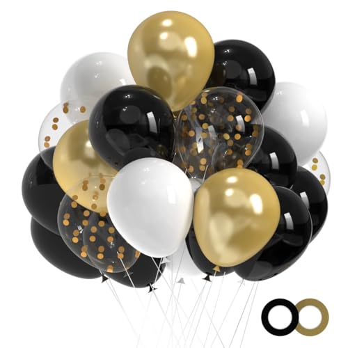 Black and Gold Balloons,50pcs 12 Inch Black White Gold Latex Party Balloons