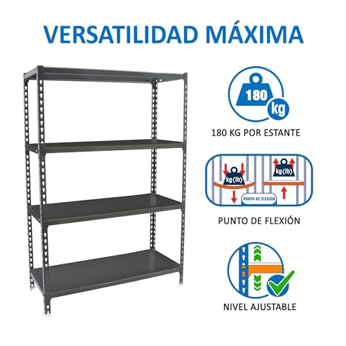 Miniatura 4 de Simon Rack Estanterias Metalicas, 1500x1000x500 Mm, 4 Baldas De Metal, 180 Kg De Punto Flexión, Estanterias Almacenaje, Antracita - Simonclick