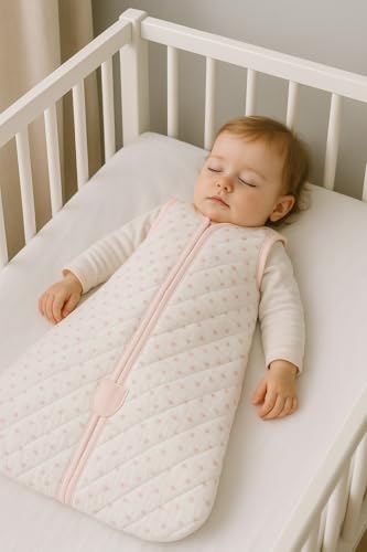 Image of TuddyBuddy Baby Cotton Wearable Quilted Sleeping Bag Blanket 1.5 Tog with 1 Way Zipper Closure | Ideal for Babies & Kids Hypoallergenic Fabrics | (Pink Marigold, 18-24 Months)