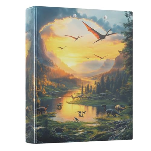 Image of 3 Ring Binder Dinosaurs Jurassic 1.5 inch Binders Three Ring Binders with Clipboard Fit 8.5'' x 11'' Paper 3 Interior PVC Clear Pockets for Office Supplies