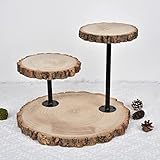 Efavormart 14' Tall | 3 Tier Rustic Wood Slice Cupcake Stand, Natural Wooden Cake Stand Dessert Display with Metal Poles