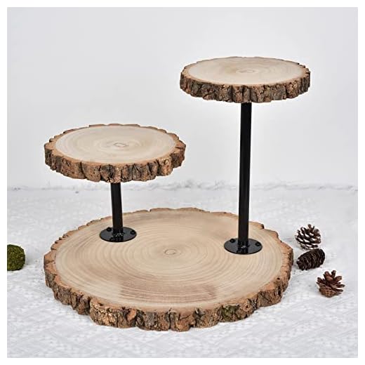 Efavormart 14" Tall | 3 Tier Rustic Wood Slice Cupcake Stand, Natural Wooden Cake Stand Dessert Display with Metal Poles