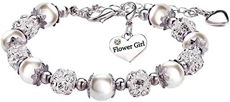 Flower Girl Bracelet Wedding Party Charm Heart Pendant Rhinestone Crystal Balls Faux Pearls Gift Jewelry
