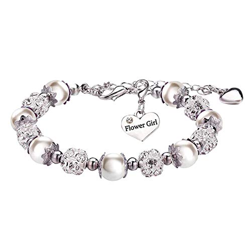 Flower Girl Bracelet Wedding Party Charm Heart Pendant Rhinestone Crystal Balls Faux Pearls Gift Jewelry #TOP18