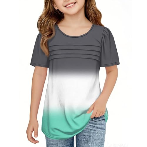 Girls Short Sleeve Pleated T-Shirts Summer Crewneck Casual Tops for Kids 2-13 Years3