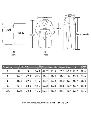 Escalier Women's Silk Satin Pajamas Set 3 Pcs Floral Silky Pj Sets Sleepwear Cami Nightwear With Robe And Pants Navy M #TOP5