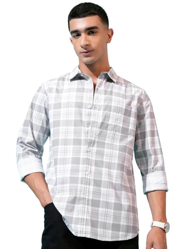 Image of Highlander Men's Cotton Slim Fit Checks Shirt | Full Sleeves | Regular Collar | Casual Shirts for Men