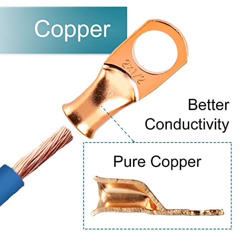 8Pcs Battery Cable Ends, 1/0 Gauge Wire Connectors 3/8 Copper Wire Lugs, Bare Copper Eyelets With Heat Shrink Tubing By Housun #TOP2