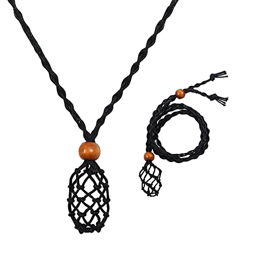 MAMUNU Necklace Cord Empty Stone Holder, Adjustable Length Crystal Holder Necklace, Pendant Necklace Cage Replacement Necklace Rope for DIY Bohemian Necklace Making (Black, Large)