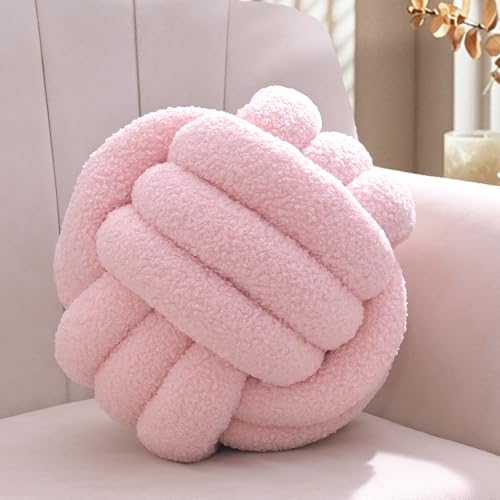 Yhoelata Knotenkissen, Dekokissen Rosa, Zierkissen Aesthetic Sofakissen aus Teddysamt, Bett Deko Kissen Runden für Kind Schlafzimmer, Geschenk 22 cm