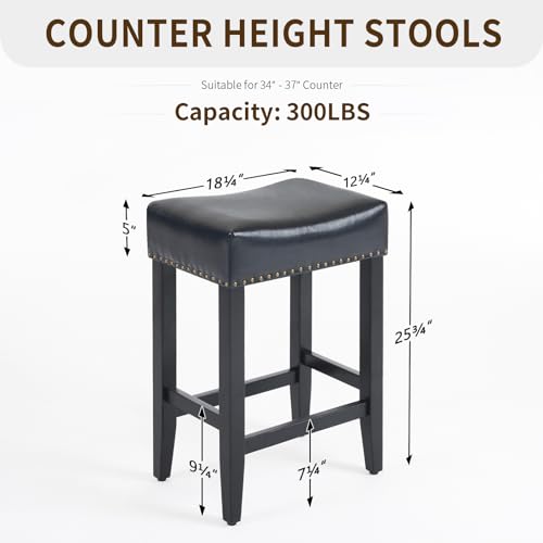Furnimart ZFFL-0598 26 Inch Bar Stools Set Of 2 Leather Saddle Stool Counter Height Bar Stools With Rivet Trim Cushion Seat Wood Counter Stools thumb #2