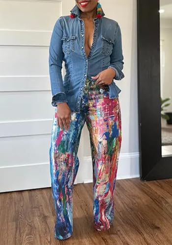 Famnbro Womens Baggy Y2k Jeans Tie Dye Print Splash High Waisted Straight Wide Leg Boyfriend Denim Pants Streetwear4