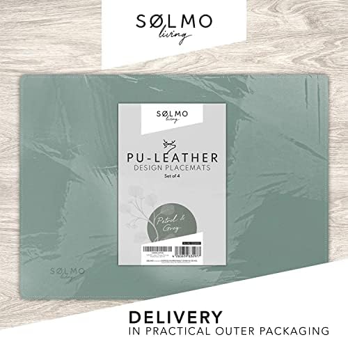 sølmo I Designer Place Mats Made of PU Leather, Heat Resistant Two-Tone, Set of 4 Wipe-Clean Placemats, Leather Placemats, Children (Petrol/Grey)