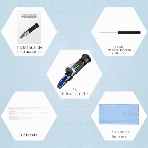 Miniatura 7 de Allmeter Refractómetro Brix 0-32 Sg 1,000-1,130 Para Cerveza De Mosto, Refractómetro Portátil De Mano Con Doble Escala Con Atc Con Instruccion