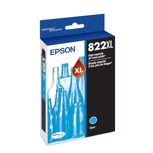 Image of EPSON 822 DURABrite Ultra Ink High Capacity Cyan Cartridge (T822XL220-S) Works with WorkForce Pro WF-3820,3823, 4820, 4830, 4833, 4834