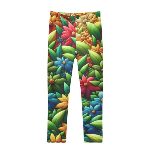 Colorful Flowers Leaves Girls Leggings Stretchy Dance Pants for Kids