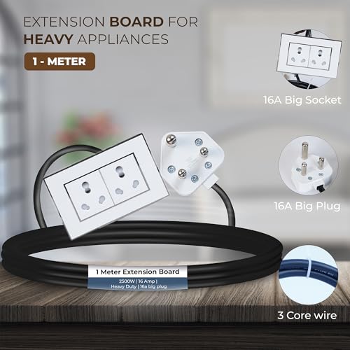 Image of Extension Board Heavy Duty Multi Socket 15A /16A /20A (2500 Watts 16A Big Plug and Two 16A Socket, 1 Meter)
