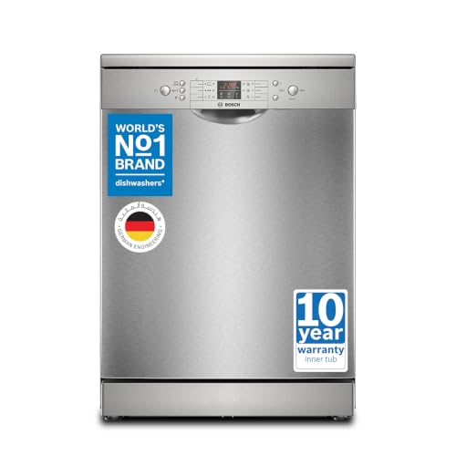 Bosch Series 2 SMS26AI00M Freestanding Dishwasher, 60 cm, 13 Place Settings | 6 Wash Programs + 3 options, Brushed Steel – 1 Year Manufacturer Warranty, German Engineering