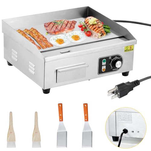 Commercial Electric Griddle, 14" Teppanyaki Grill, 1500W Electric Flat Top Grill, Stainless Steel Electric Countertop Griddle, 122°F-572°F Counterto