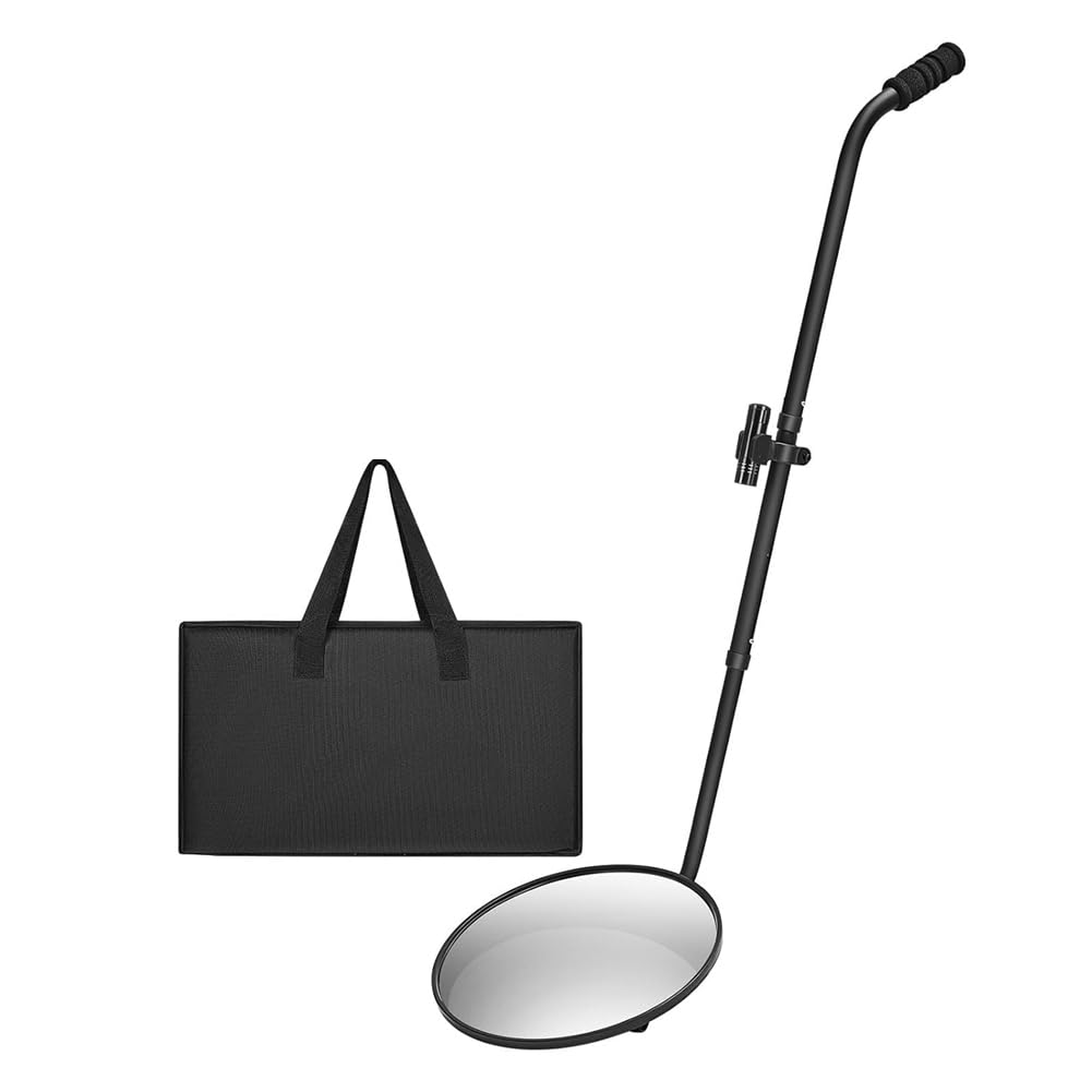 Specchietto di ispezione auto in metallo con luce e manico telescopico, maneggevole, per autocarro, 30 cm