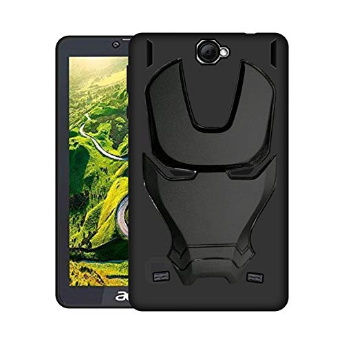 Image of COVERLY Official 3D Smooth Feel Avenger Logo Mask Soft Rugged Grip Iron Man Engraved Cartoon Movie Engraved Silicone Rubber Matte Back Cover for Acer One 7 Tablet (2020) - Black