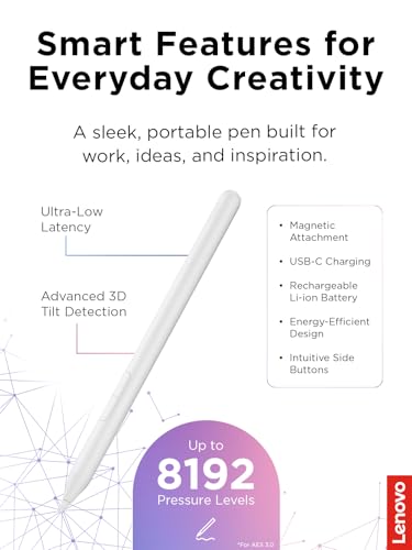 Image of Lenovo Yoga Pen 2 with Magnetic Pen Case, AES 3.0 Stylus with 8192 Pressure Levels, USB C Rechargeable, Tilt Detection, Multi Protocol Support for Lenovo Yoga 2 in 1 PCs, Seashell