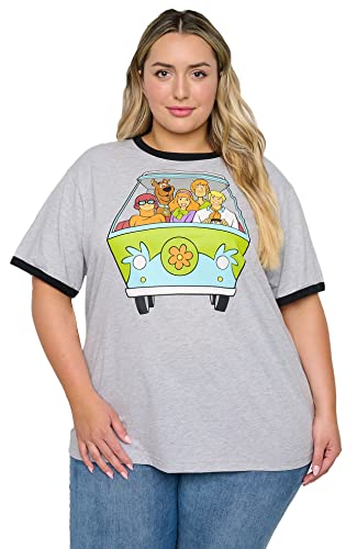Scooby-Doo T-Shirt Women Plus Size Graphic Print (Heather Grey/Black Ringer, 4X) #TOP4
