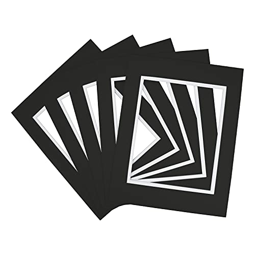 Golden State Art 5 Pack Double mat 11x14 for 8x10 Photo Black Over White
