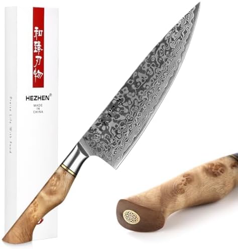HEZHEN-8.3” Chef's Knife Professional Kitchen Knife, 67 Layers Damascus Steel Chef Knife, Japanese Style Stainless Steel Gyuto Knife,Figured Sycamore Wood Handle Cooking Tool