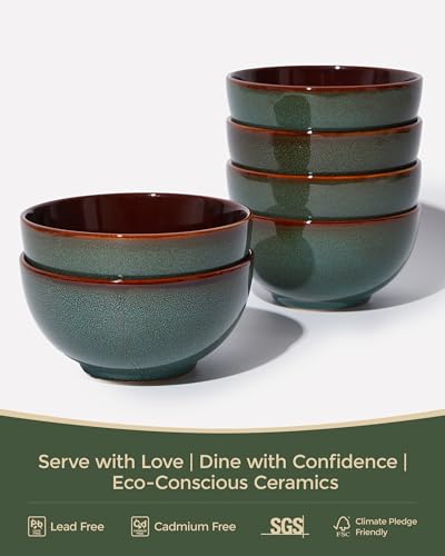 Image of Pokini 5.5inch Stoneware Cereal Bowls Set of 6, 22 Oz Soup Bowls Set