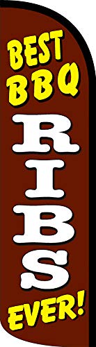 BEST BBQ RIBS EVER Windless Feather Flag Bundle (11.5  Tall Flag, 15  Tall Flagpole, Ground Mount Stake) 841098167837