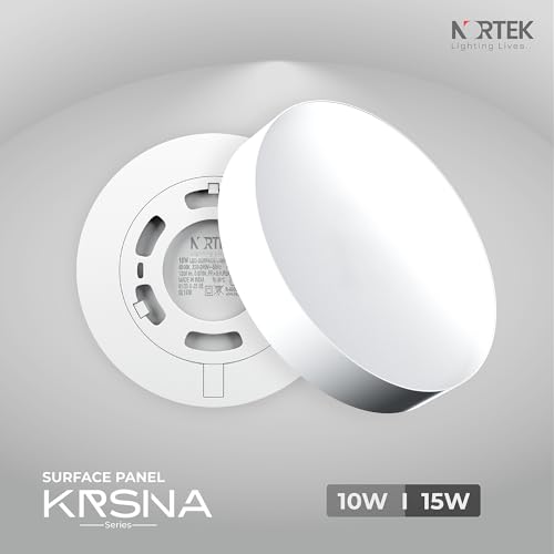 Image of Nortek KRSNA 15W LED Surface Panel Light | Bright Panel Lights for Ceiling, Bedroom, Hall, Balcony | Cool White | Decorative Round Wall Panel | Fall Ceiling Light for Home & Office | Pack of 10