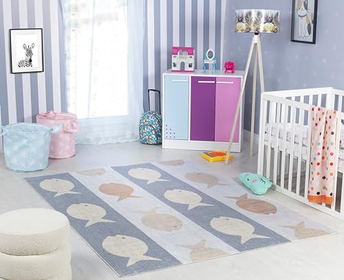 Surya Fisch Kinderteppich - Cartoon Teppich Kinderzimmer oder Babyzimmer, Kinderzimmerteppich,...