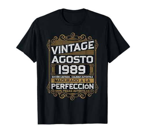 Agosto 1989 Vintage Regalo 34 Años Cumpleaños Hombre Camiseta