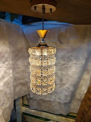 Image of Round Crystal Style 3 Light LED Pendant Lamp for Dining Table, Bedroom & Living Room Hanging Ceiling Light for Home & Bar (A35 Crystal Pendant LAMP)