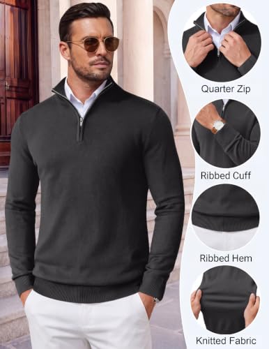 Image of COOFANDY Men's Quarter Zip Up Sweaters Slim Fit Lightweight Mock Pullover