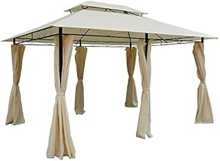 Outsunny 4m x 3(m) Metal Gazebo Canopy Party Tent Garden Pavillion Patio Shelter Pavilion with Curtains Sidewalls Beige