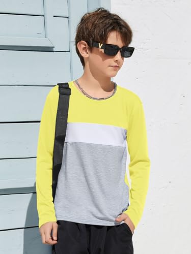Image of ZDC Kids Boys Long Sleeve T-Shirts Color Block Crewneck Fashion Basic Tee Tops 5-14 Years