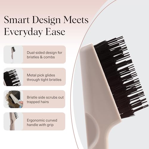 Kitsch Double Sided Hair Brush Cleaner Tool - Back to School Travel Size Cleanser Rake for Detangling Paddle Oval Hairbrushes or Combs - Salon Solution for Removing Dust from Cushion