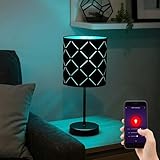 GLOBO Smart LED Tischleuchte dimmbar Tischlampe Beistellleuchte Wohnzimmerlampe RGB Farbwechsel, Textilschirm, Metall schwarz, 5W 470lm warmweiß-kaltweiß, DxH 15x35 cm
