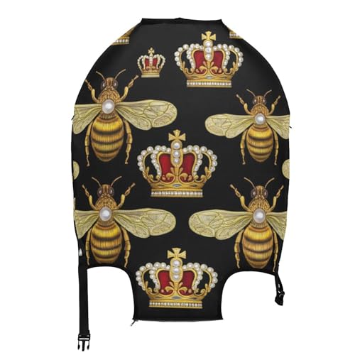 Joisal Suitcase Cover Cute Luggage Protector Protective Flower Vacation Essentials Suitcase Sleeve Golden Bees Royal Crowns Black, XL, Fits 29-32 Inch Case2