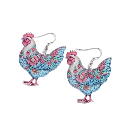 Xydedoing Colorful Floral Chicken Dangle Earrings for Women Acrylic Cute Rooster Drop Earrings Stainless Steel Hooks Farm Animal Country Jewelry Gift (Style B)