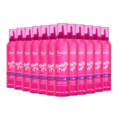 Suave Shape It Up Sculpting Mousse For Women, Extra Hold Volume & Lift, Lightweight Formula For All Hair Types, Scented, 9 OZ, 12 Count