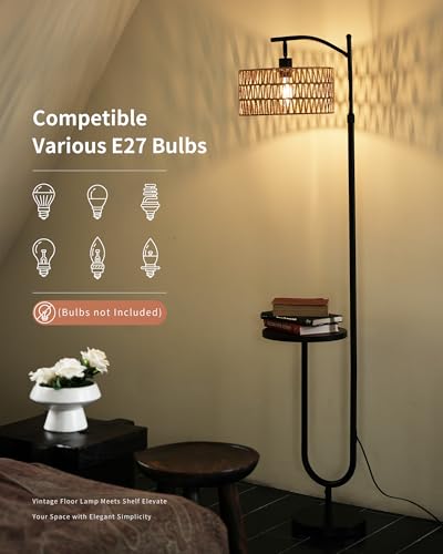 Lampadaire vintage rotin avec étagère, LuminexDesigns