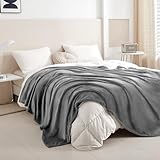 LaSyL Fleece Blanket Queen 90'x90' Grey - 300GSM Soft Cozy Plush Fuzzy Flannel Bed Blanket - Lightweight Anti-Static Microfiber Blanket for Couch, Bed, Sofa