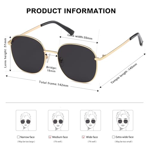 SOJOS Classic Trendy Square Sunglasses for Women Men Cute Big Frame Gold Shades SJ11374