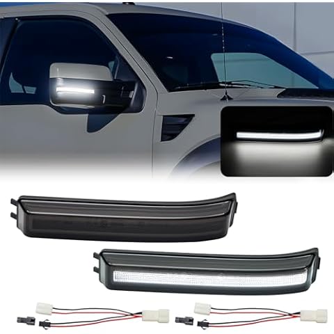 Aexploer Side Mirror Turn Signal Lights LED Assembly Smoked Len Compatible with F150 2009-2014/for Mark LT 2010-2014,Blink Turn Marker Lamp (Smoked Len White Light) Cover