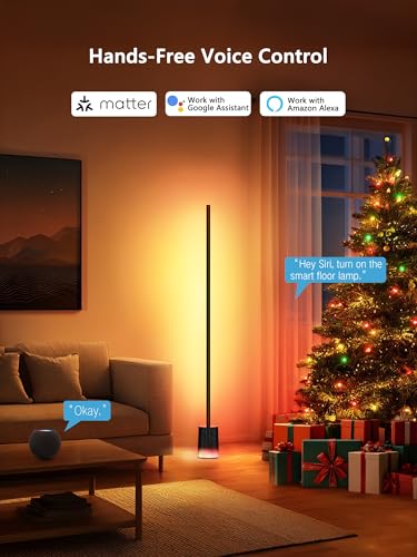 Image of Brizled Matter Floor Lamp, RGBWW 1725lm Smart Floor Lamp Compatible with Alexa, Google, 75+ Scene Modes Corner Floor Lamp with Lighting Base, Music Sync LED DIY Floor Lamp for Living Room Bedroom