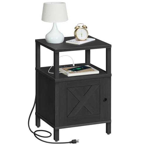 MAHANCRIS Farmhouse Nightstand with Charging Station