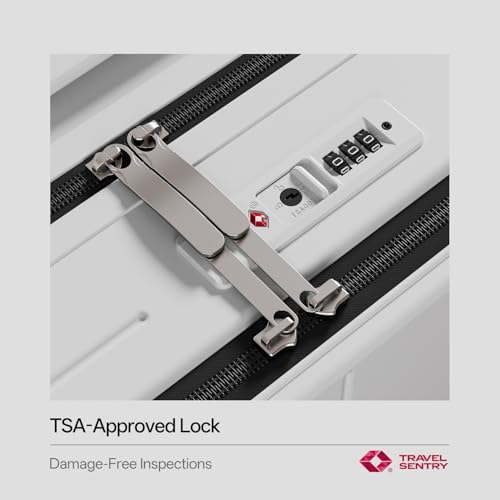 Image of Top Opening PC Hard Shell Suitcase, 20-inch International Carry On Luggage with Front Pocket, TSA Lock, 360 Spinner Wheels, Lightweight - Ideal for Business (White, Carry-On 20-Inch)